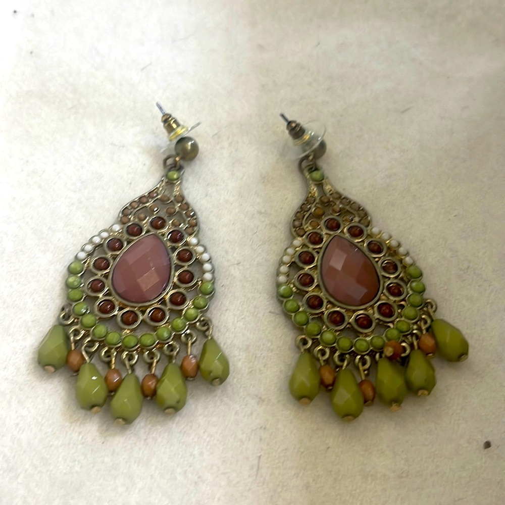 Green and purple beaded earrings